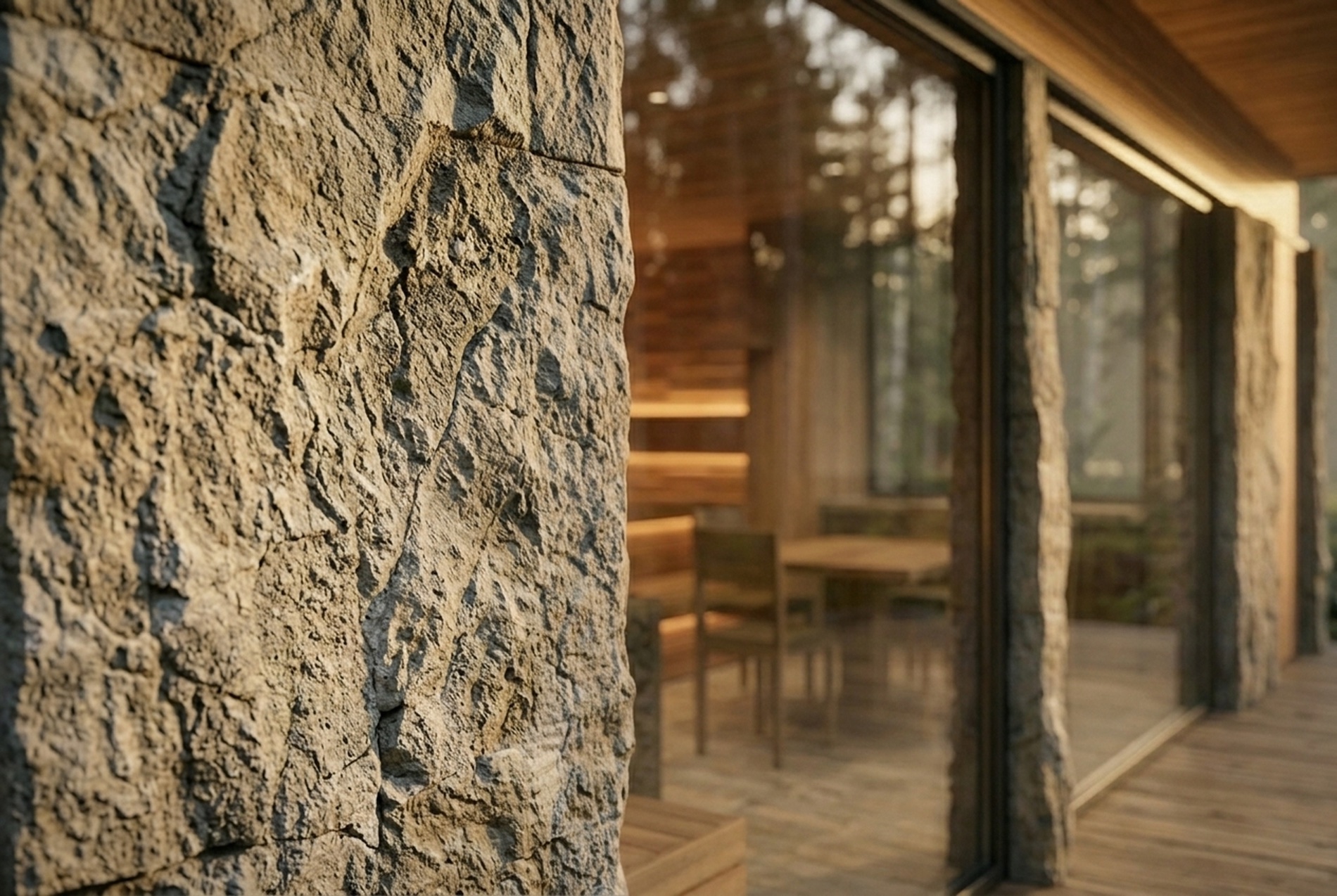 Компактная семейная баня — 05 stone facade detail